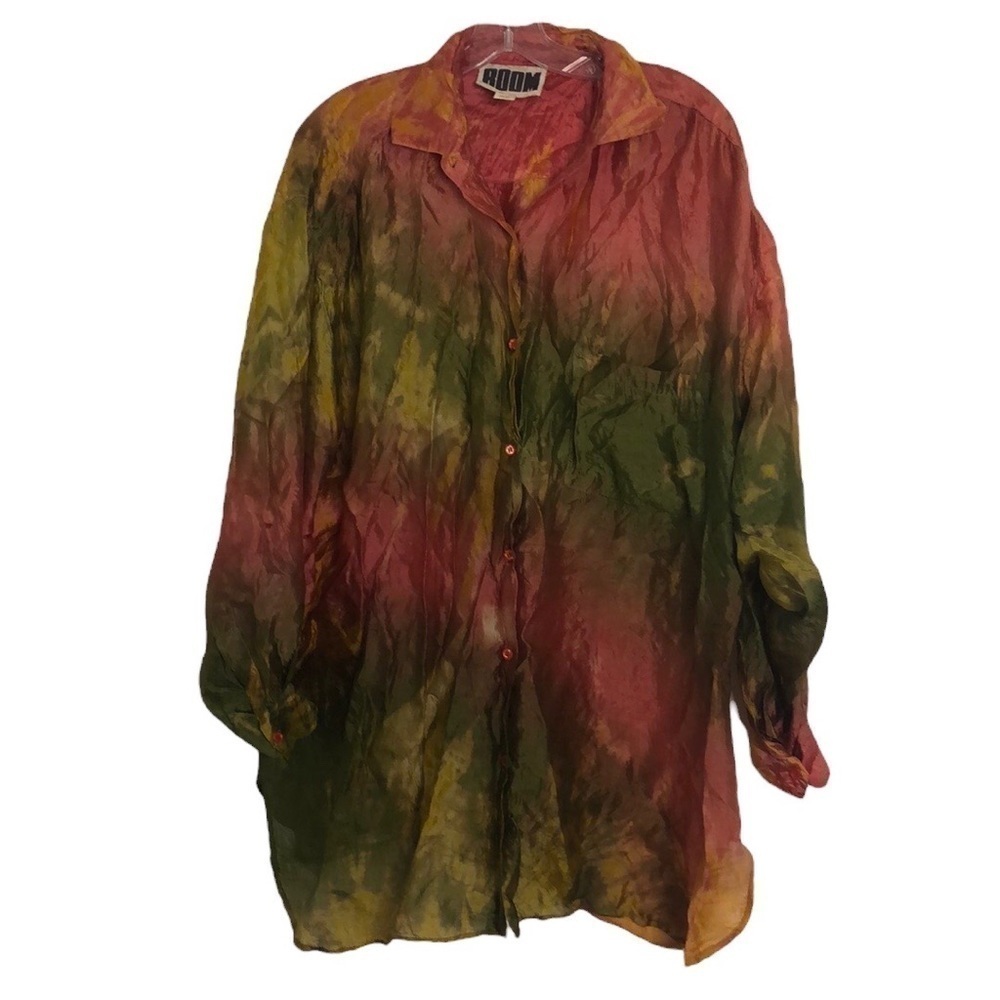 BOOM 1990’s OVERSIZED TIE DYE CRINKLE RAYON SHIRT BLOUSE ONE SIZE